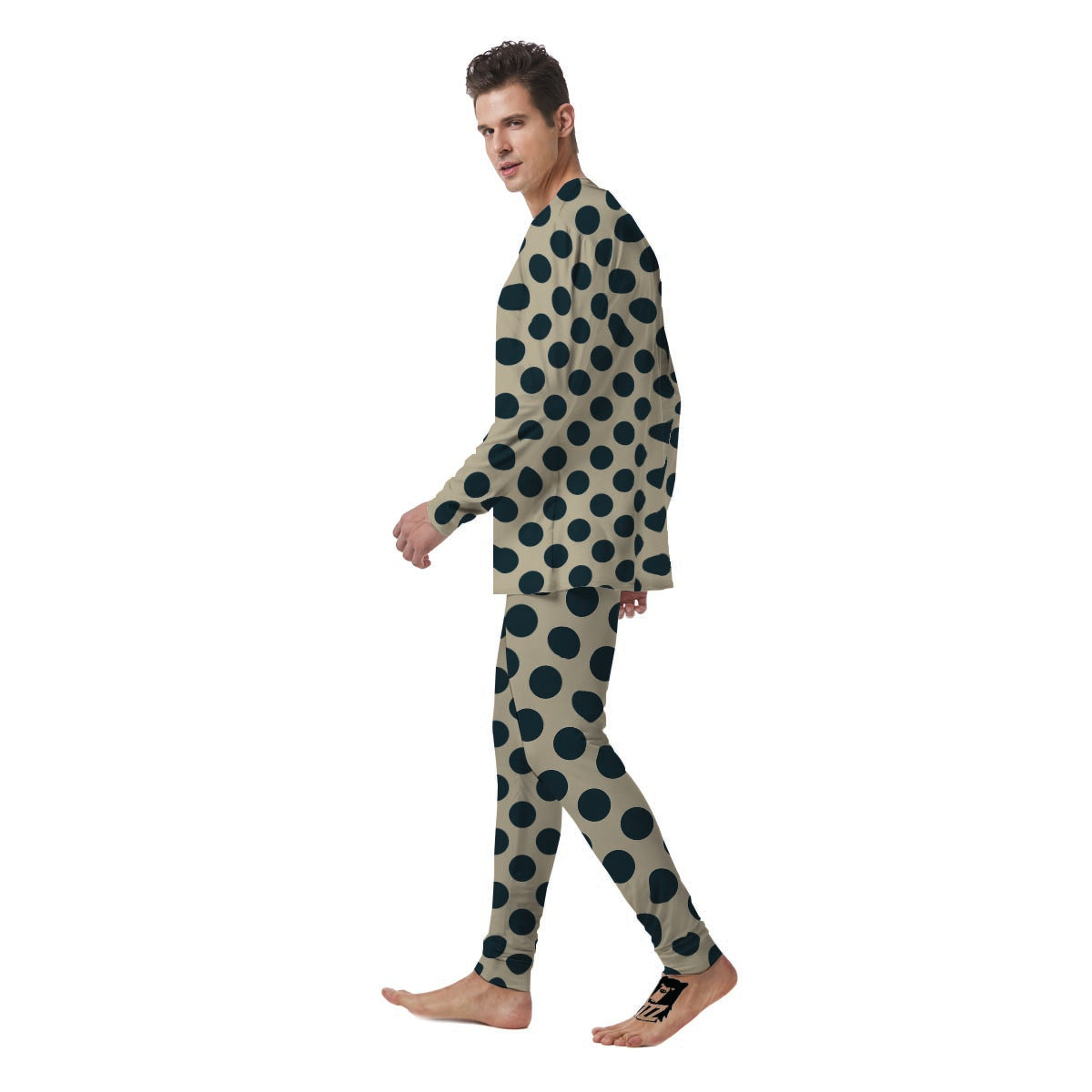 Cream And Black Polka Dot Men's Pajamas-grizzshop