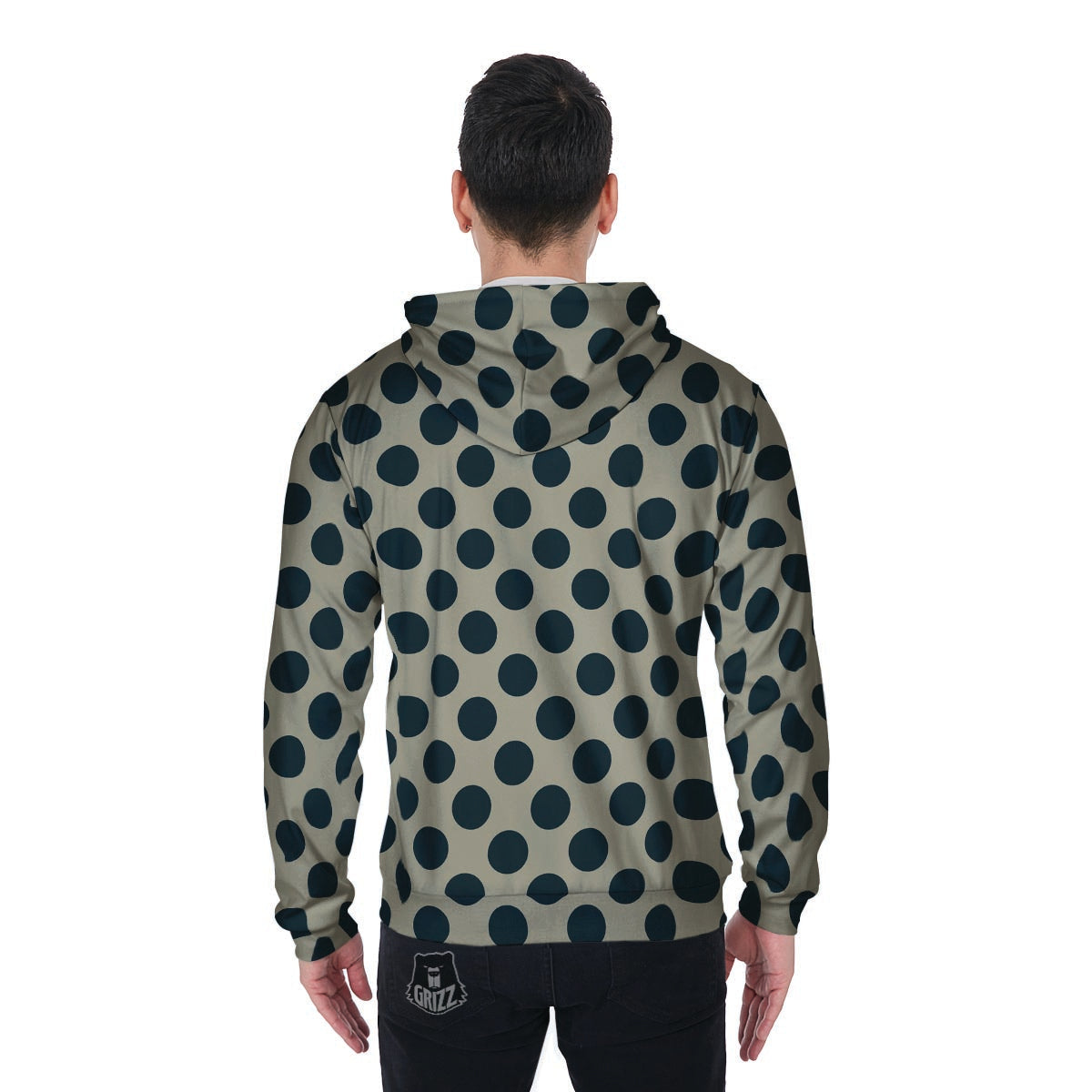 Cream And Black Polka Dot Men's Zip Up Hoodie-grizzshop