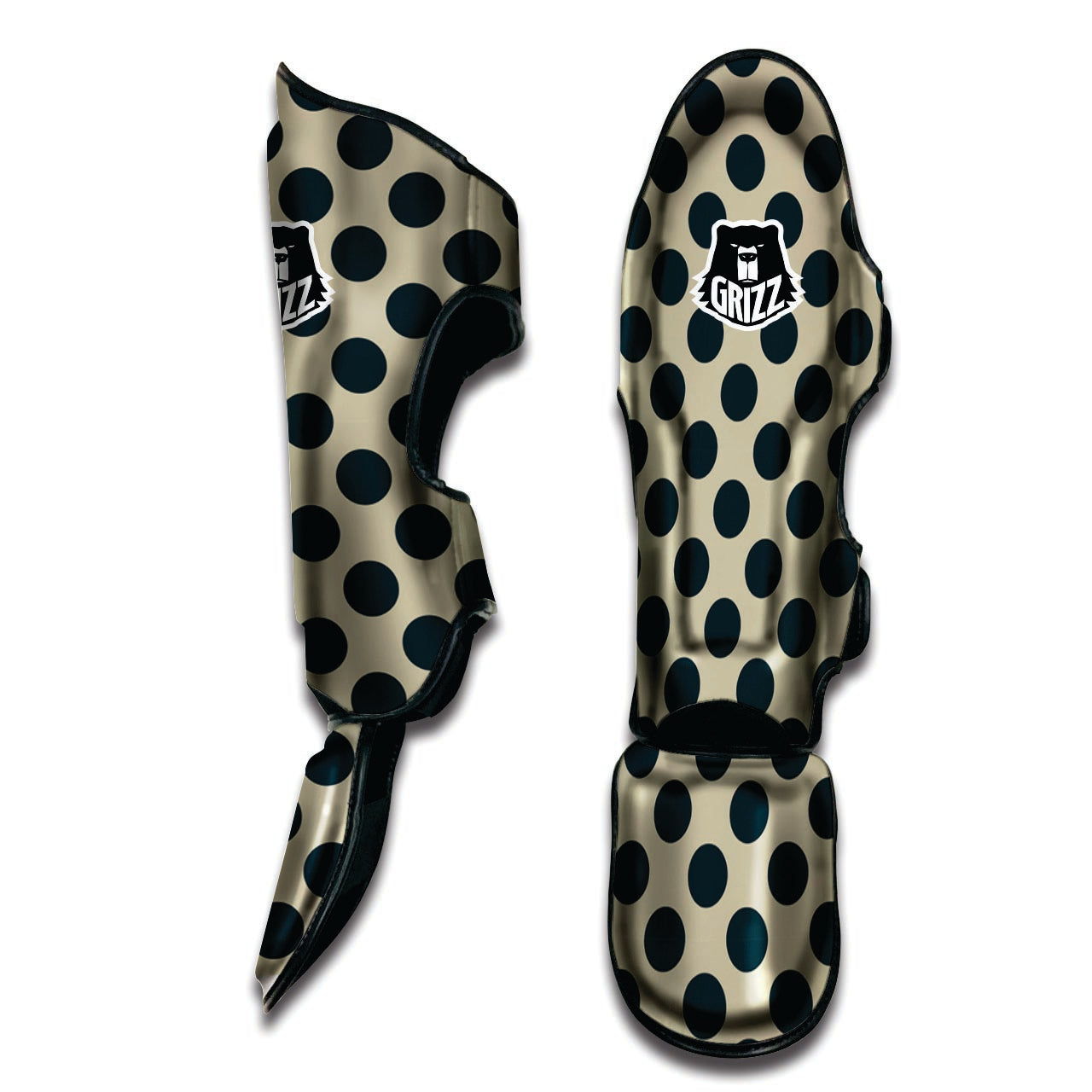 Cream And Black Polka Dot Muay Thai Shin Guard-grizzshop