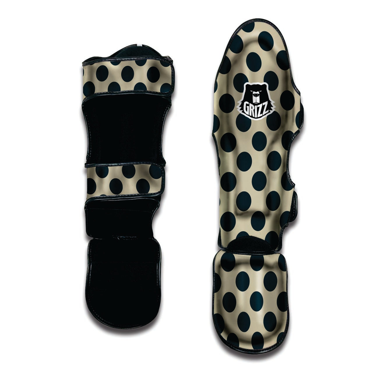 Cream And Black Polka Dot Muay Thai Shin Guard-grizzshop