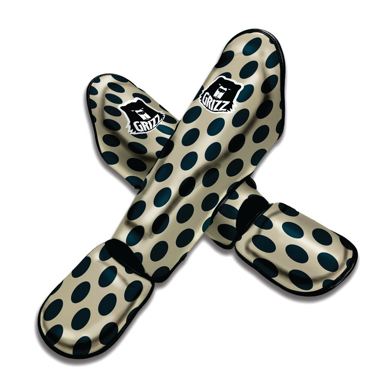 Cream And Black Polka Dot Muay Thai Shin Guard-grizzshop