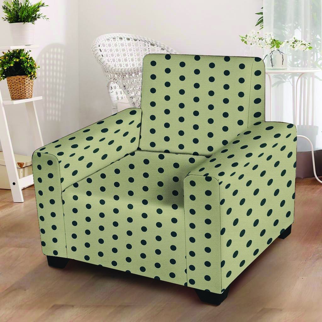 Cream And Black Polka Dot Print Armchair Cover-grizzshop