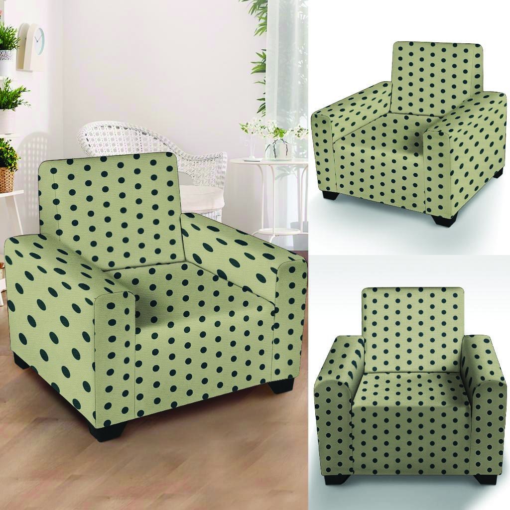 Cream And Black Polka Dot Print Armchair Cover-grizzshop