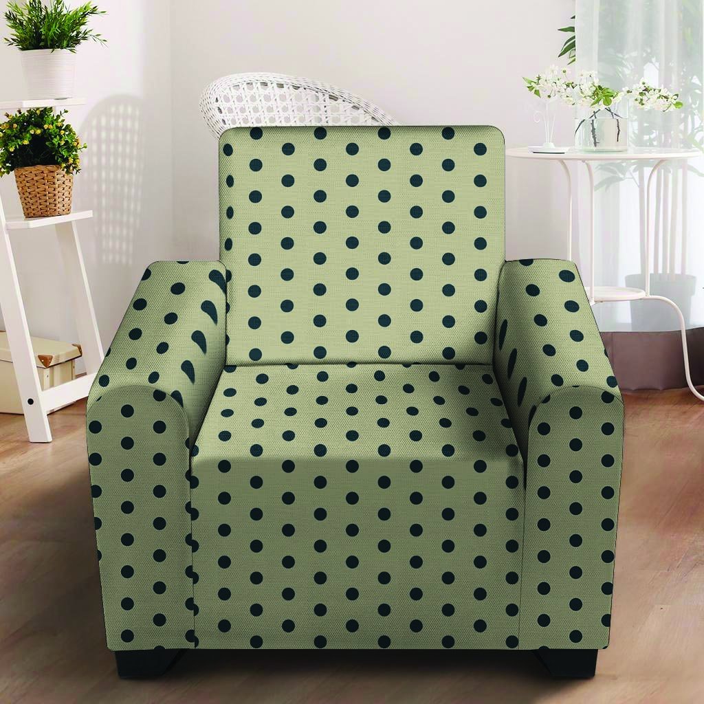 Cream And Black Polka Dot Print Armchair Cover-grizzshop