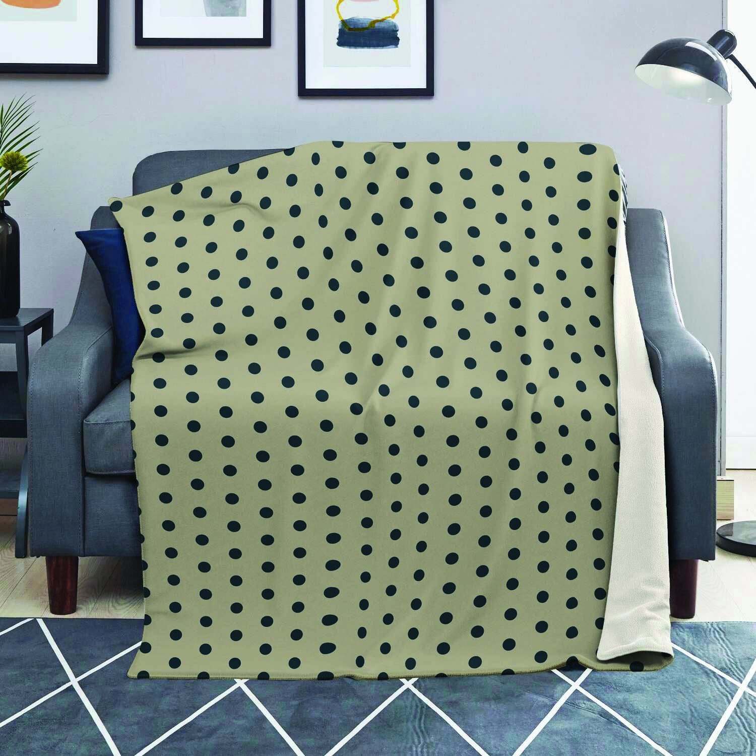 Cream And Black Polka Dot Print Blanket-grizzshop