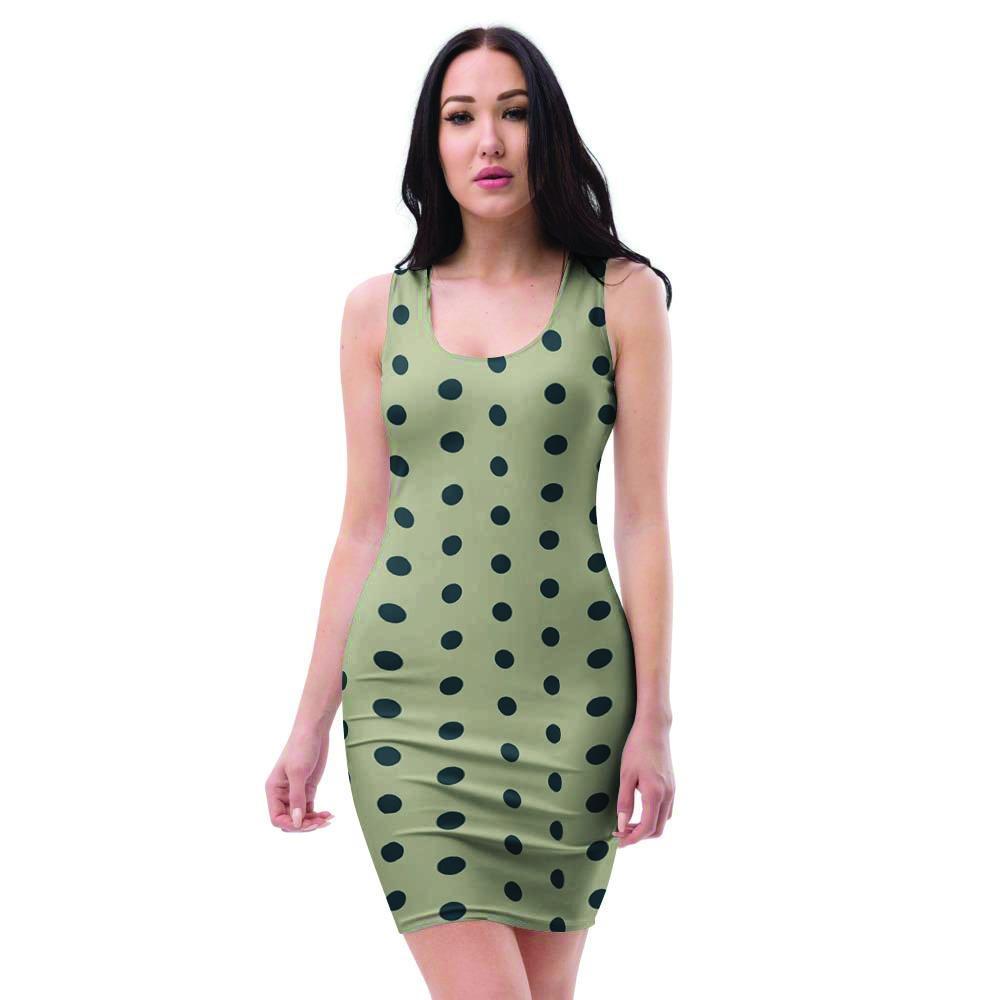 Cream And Black Polka Dot Print Bodycon Dress-grizzshop