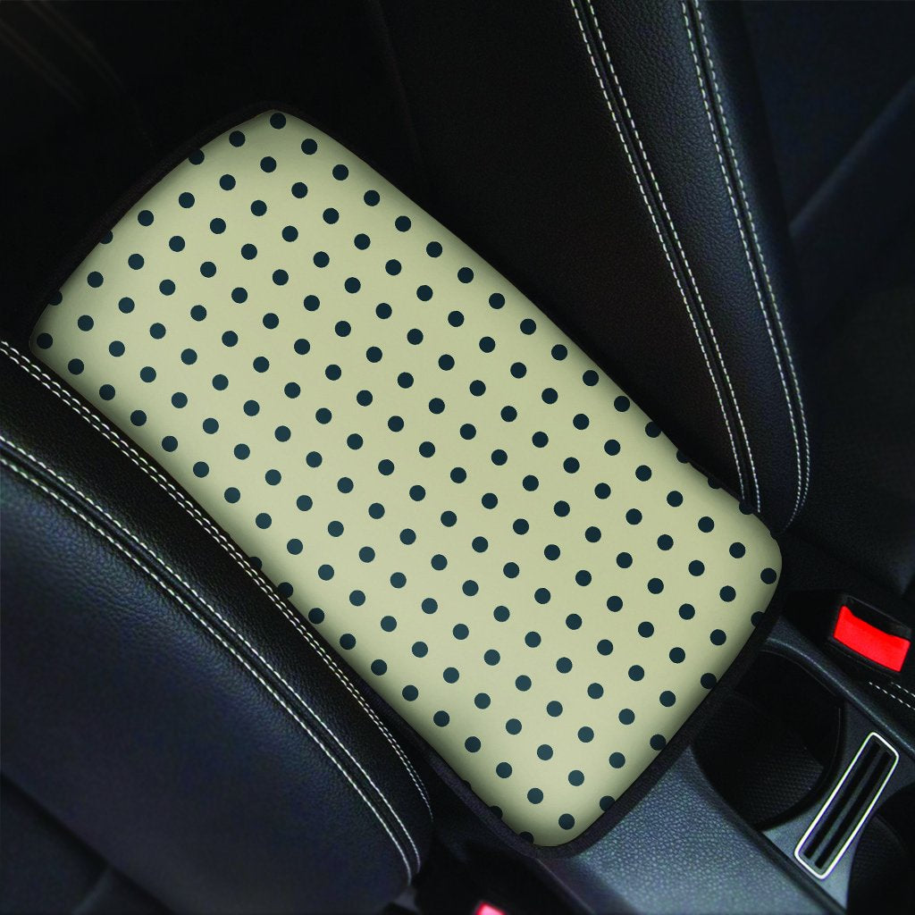 Cream And Black Polka Dot Print Car Console Cover-grizzshop