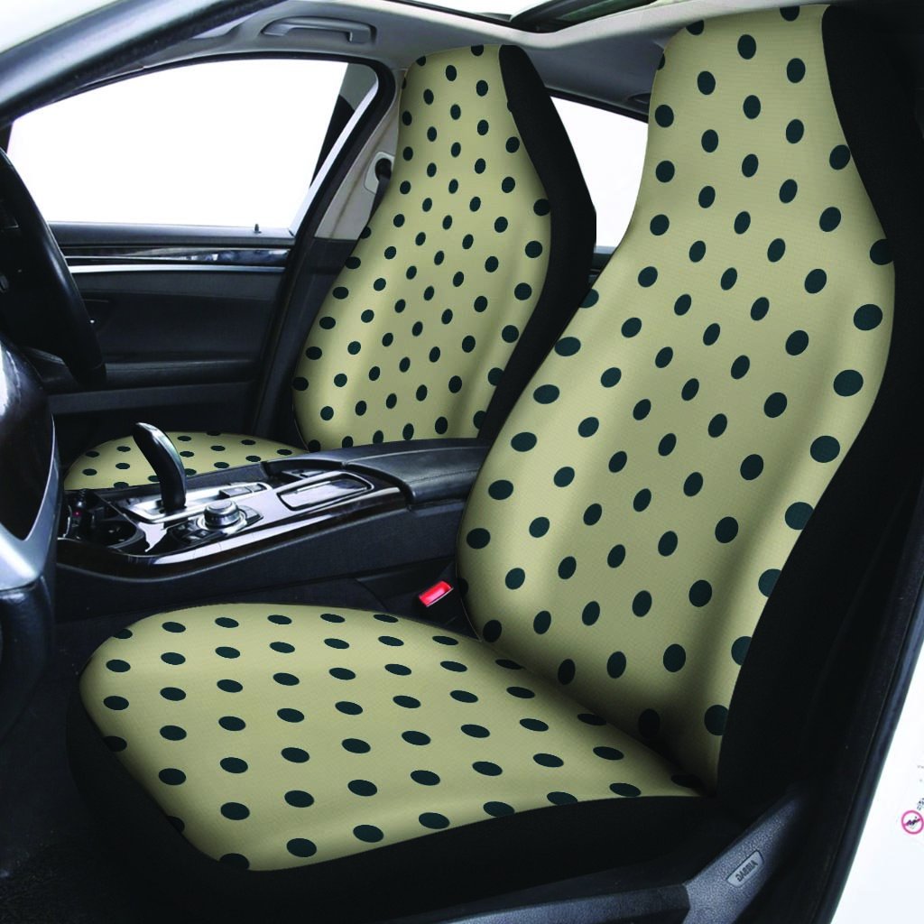 Cream And Black Polka Dot Print Car Seat Covers-grizzshop