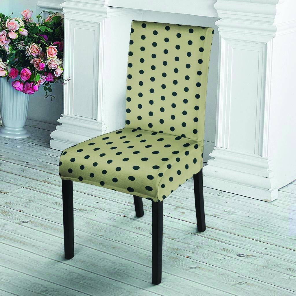 Cream And Black Polka Dot Print Chair Cover-grizzshop