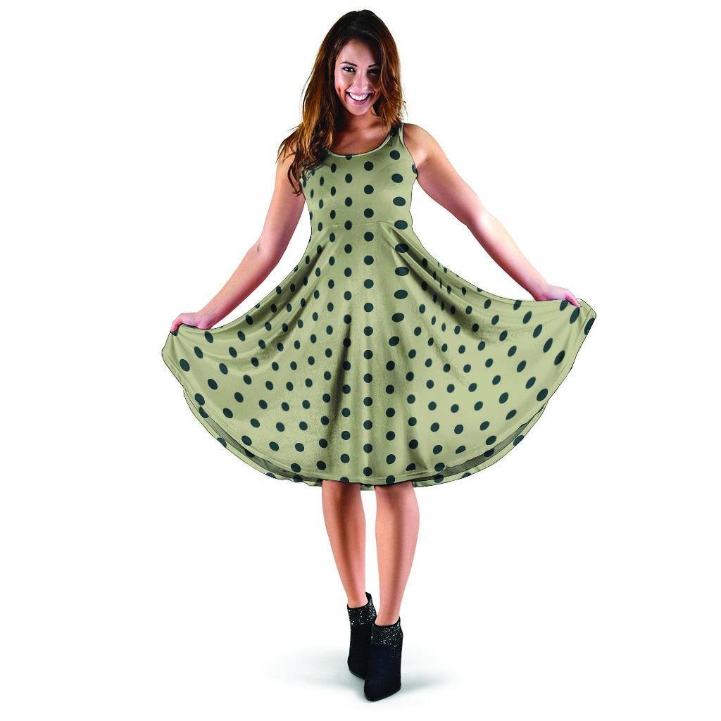 Cream And Black Polka Dot Print Dress-grizzshop