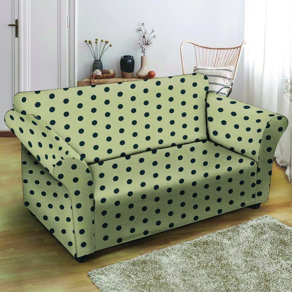 Cream And Black Polka Dot Print Loveseat Cover-grizzshop