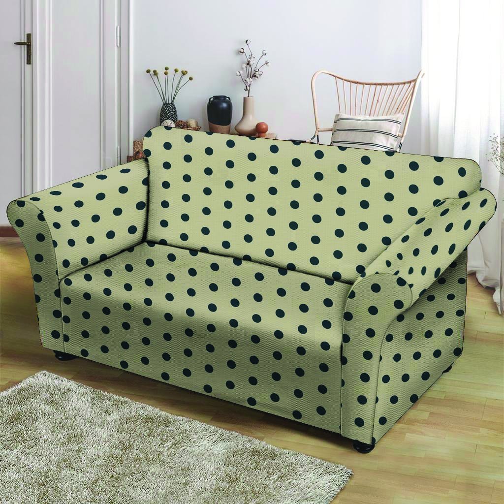 Cream And Black Polka Dot Print Loveseat Cover-grizzshop