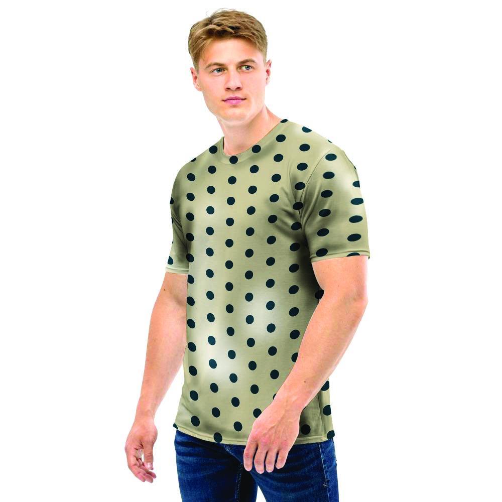 Cream And Black Polka Dot Print Men T Shirt-grizzshop