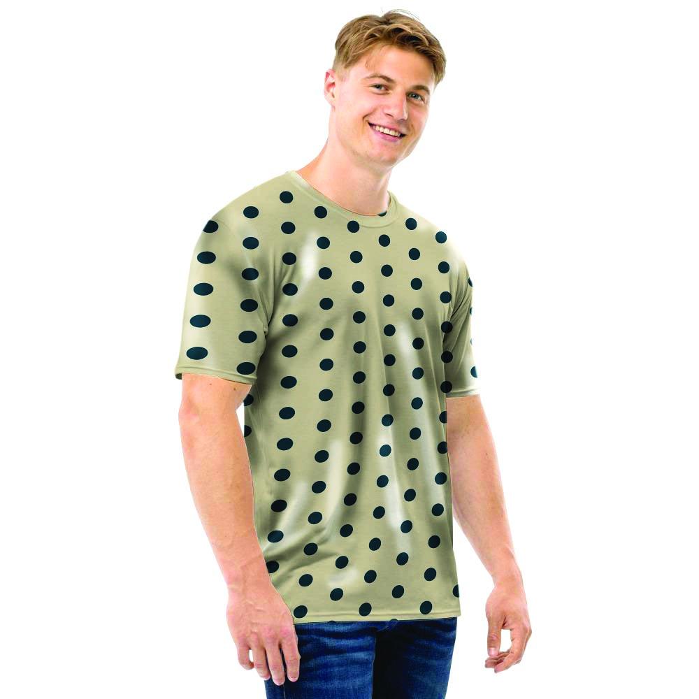 Cream And Black Polka Dot Print Men T Shirt-grizzshop