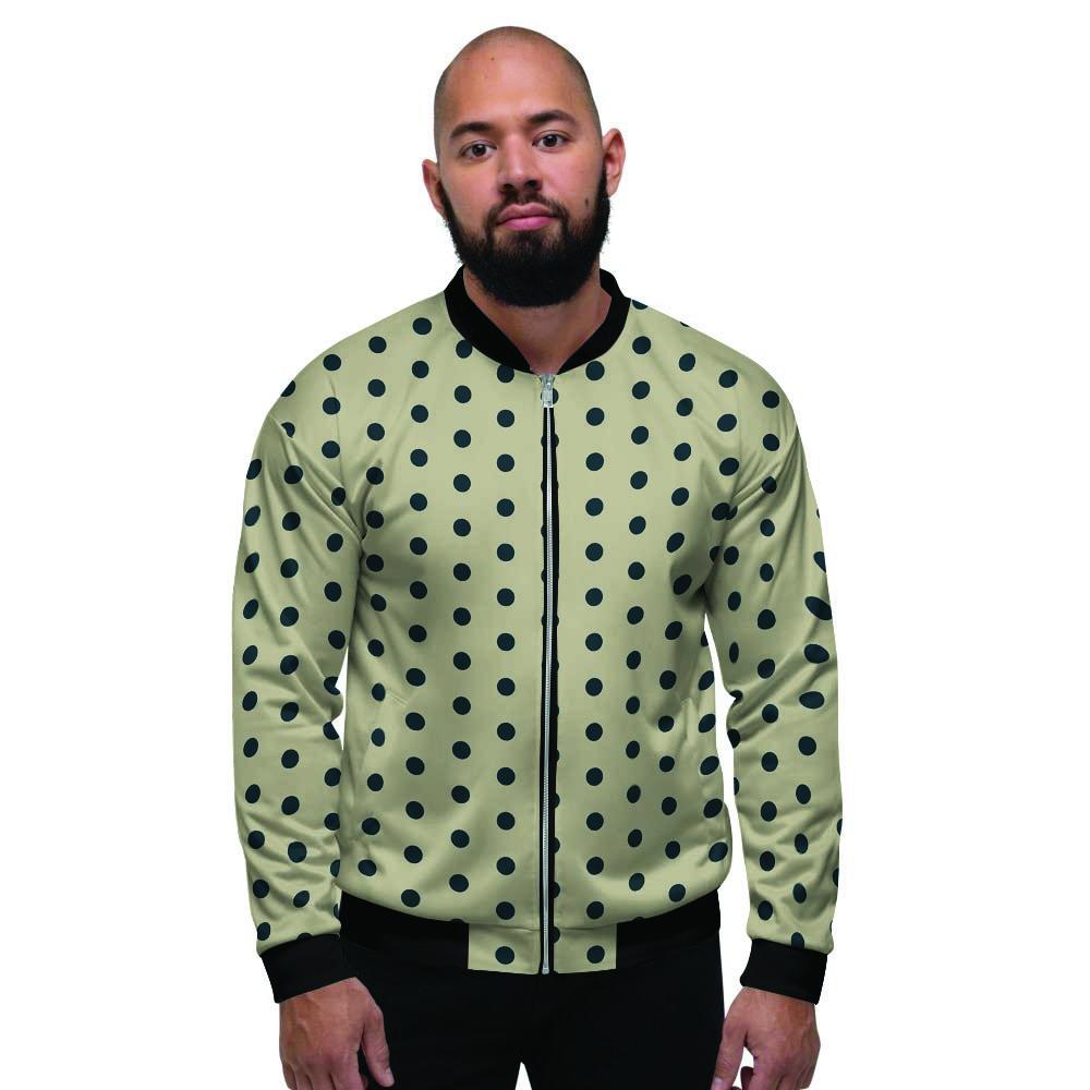 Cream And Black Polka Dot Print Men's Bomber Jacket-grizzshop