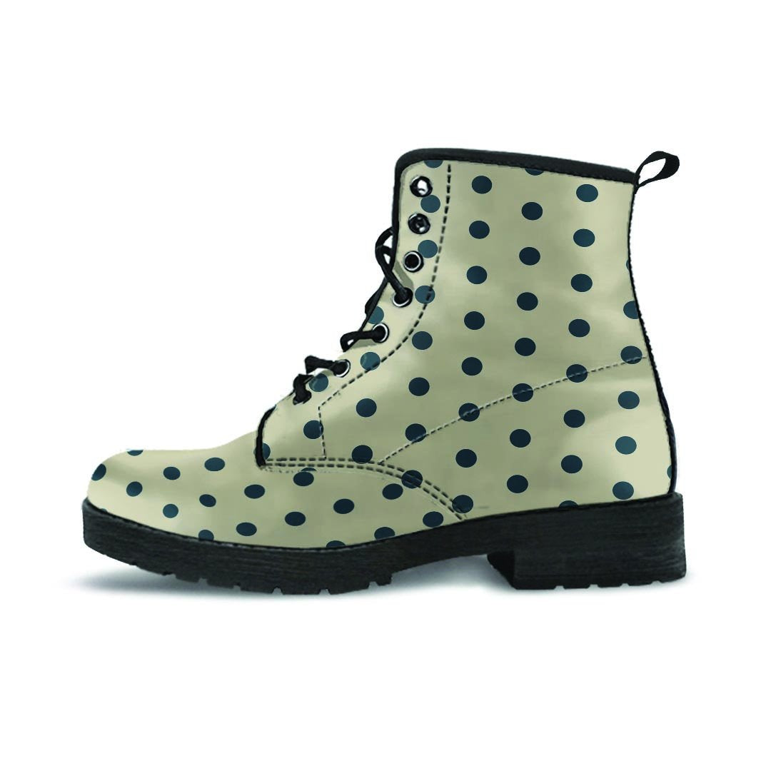 Cream And Black Polka Dot Print Men's Boots-grizzshop