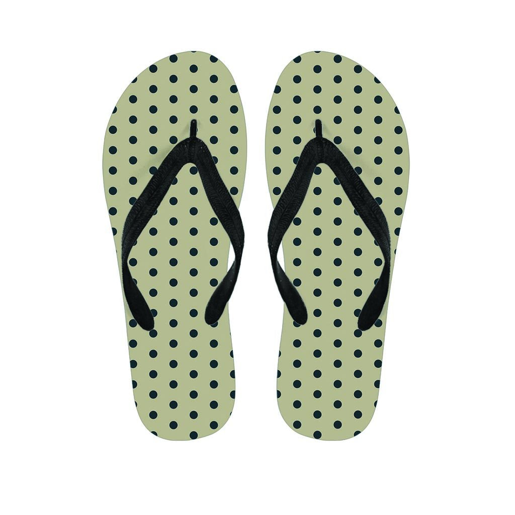 Cream And Black Polka Dot Print Men's Flip Flops-grizzshop