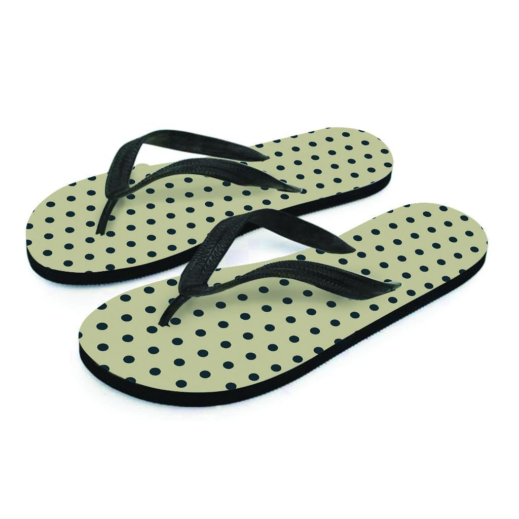 Cream And Black Polka Dot Print Men's Flip Flops-grizzshop