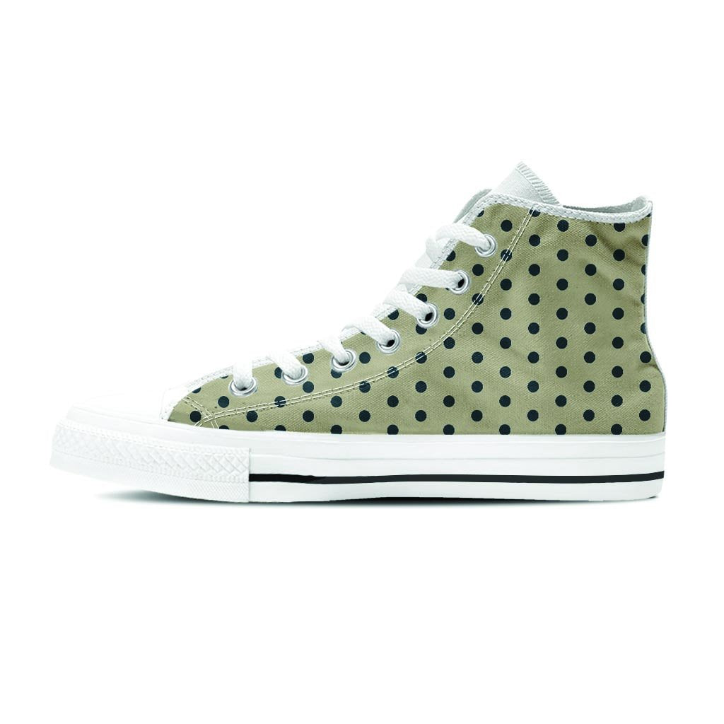 Cream And Black Polka Dot Print Men's High Top Shoes-grizzshop