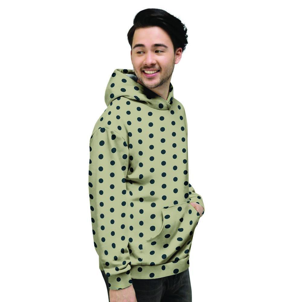 Cream And Black Polka Dot Print Men's Hoodie-grizzshop