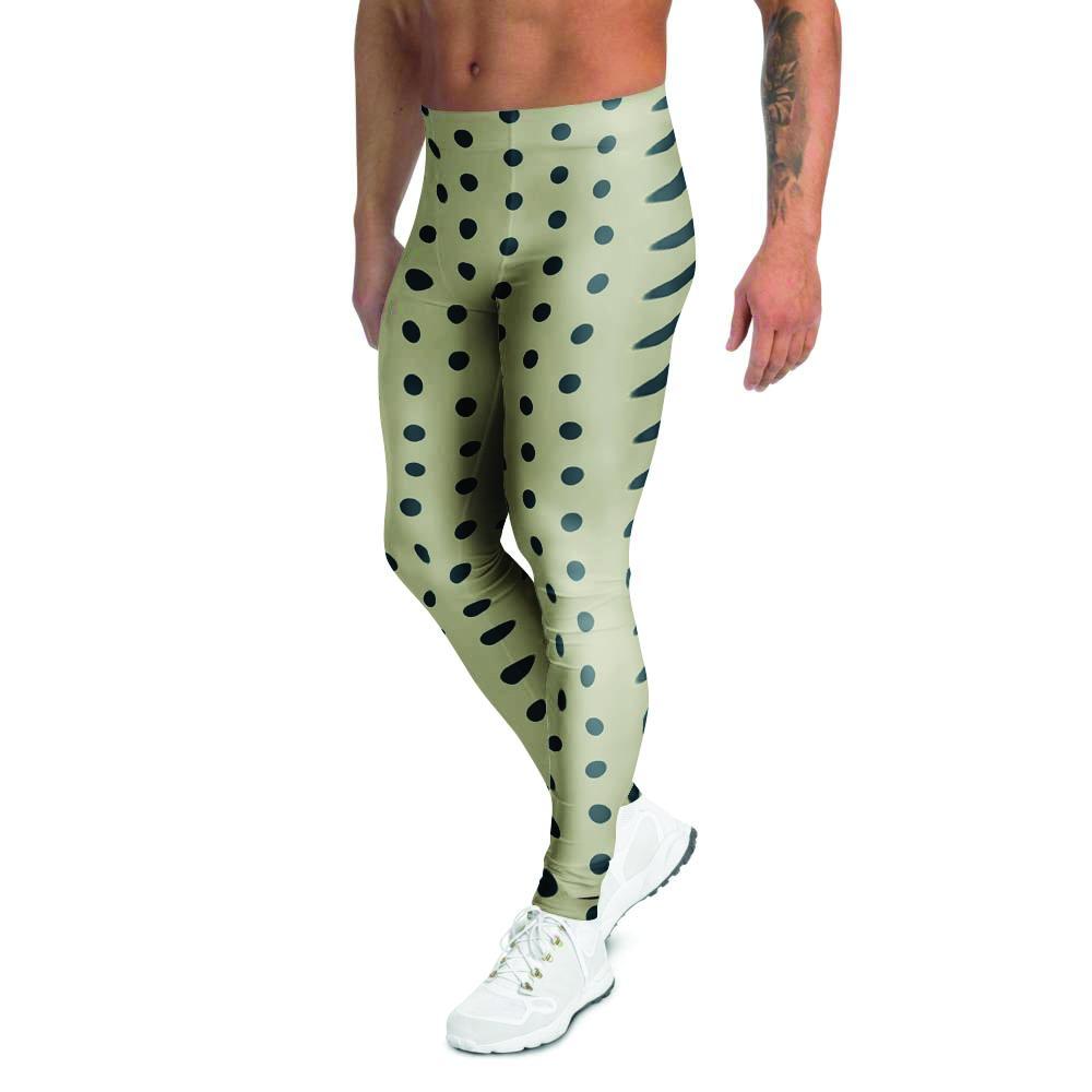 Cream And Black Polka Dot Print Men's Leggings-grizzshop