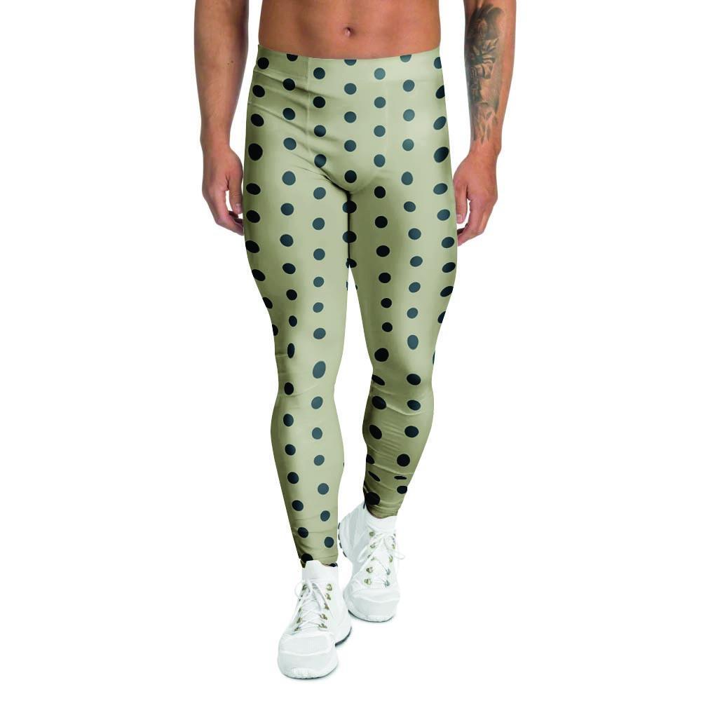 Cream And Black Polka Dot Print Men's Leggings-grizzshop