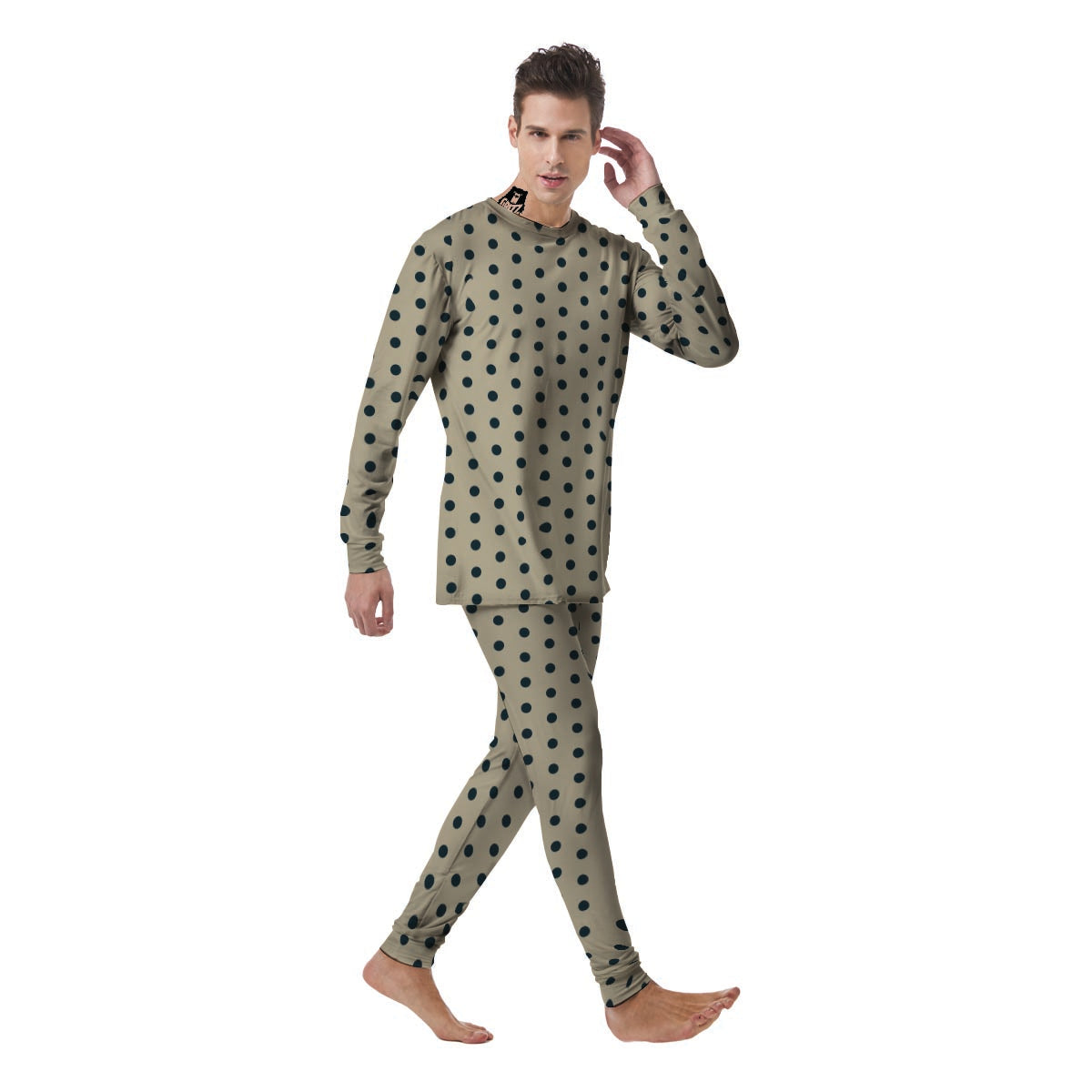 Cream And Black Polka Dot Print Men's Pajamas-grizzshop