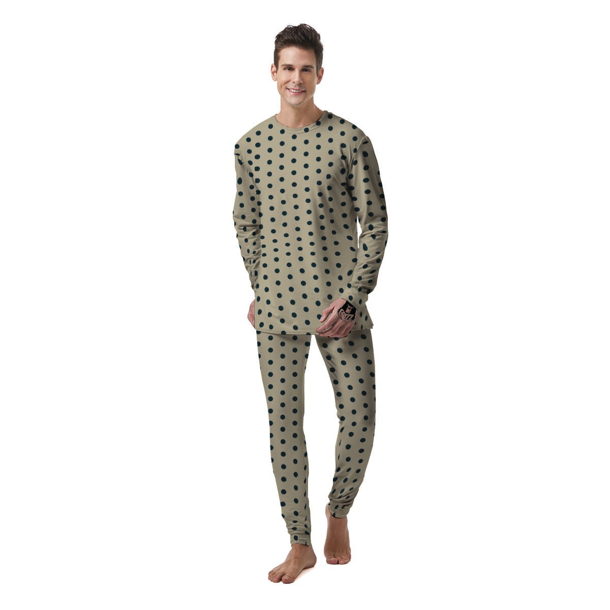 Cream And Black Polka Dot Print Men's Pajamas-grizzshop