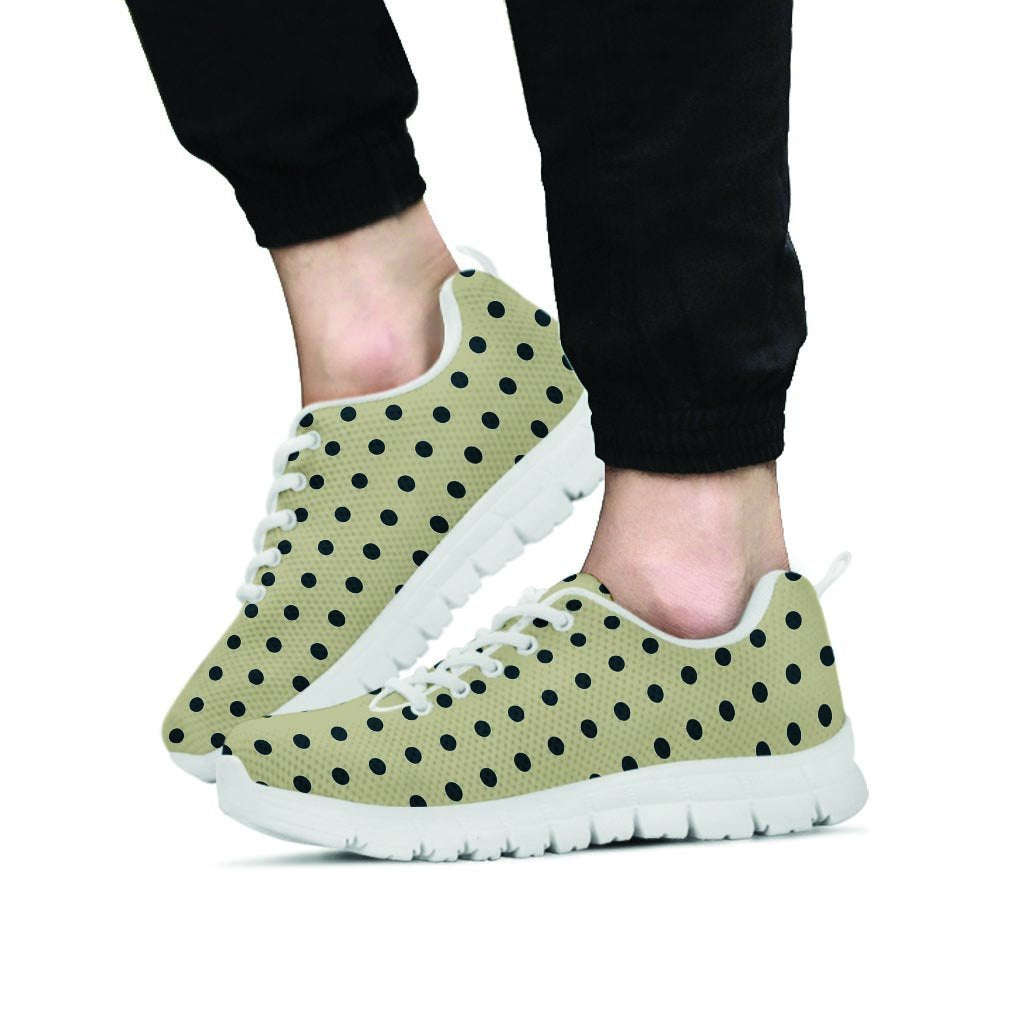 Cream And Black Polka Dot Print Men's Sneakers-grizzshop