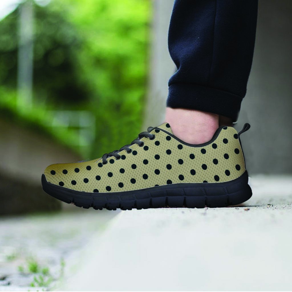 Cream And Black Polka Dot Print Men's Sneakers-grizzshop