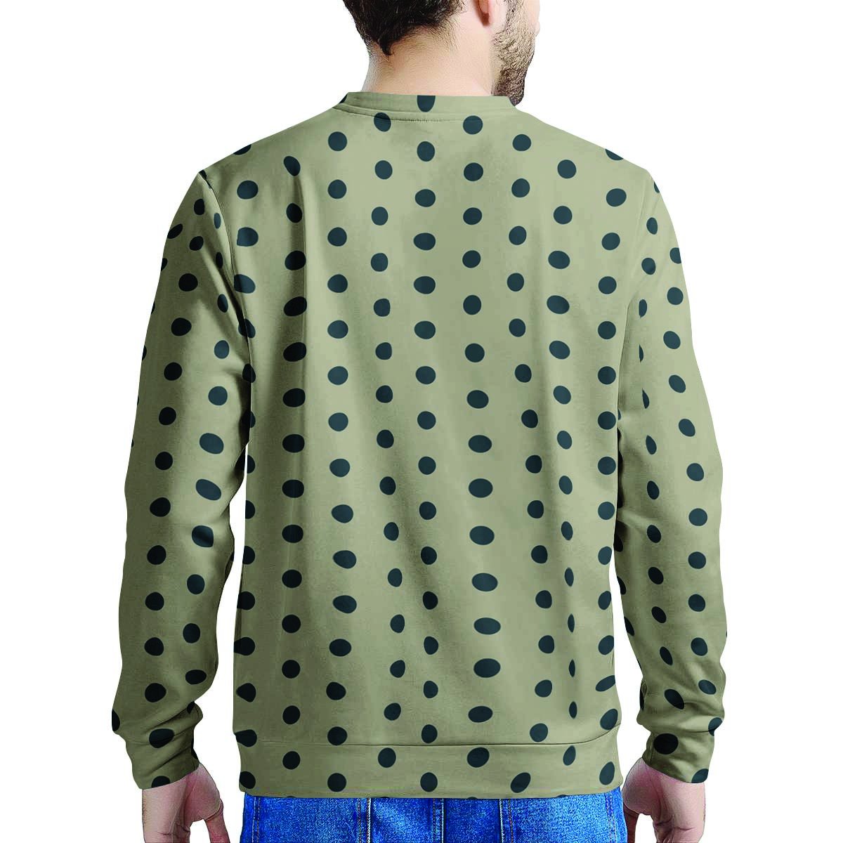 Cream And Black Polka Dot Print Men's Sweatshirt-grizzshop