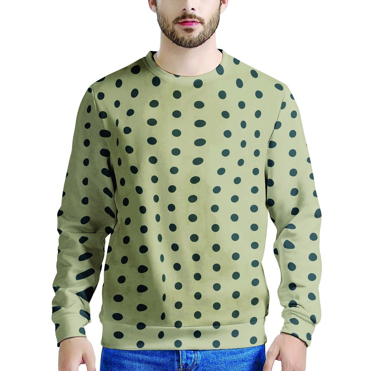 Cream And Black Polka Dot Print Men's Sweatshirt-grizzshop