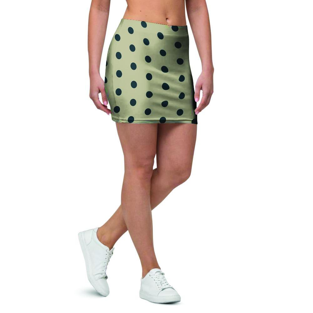 Cream And Black Polka Dot Print Mini Skirt-grizzshop