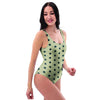 Cream And Black Polka Dot Print One Piece Swimsuite-grizzshop