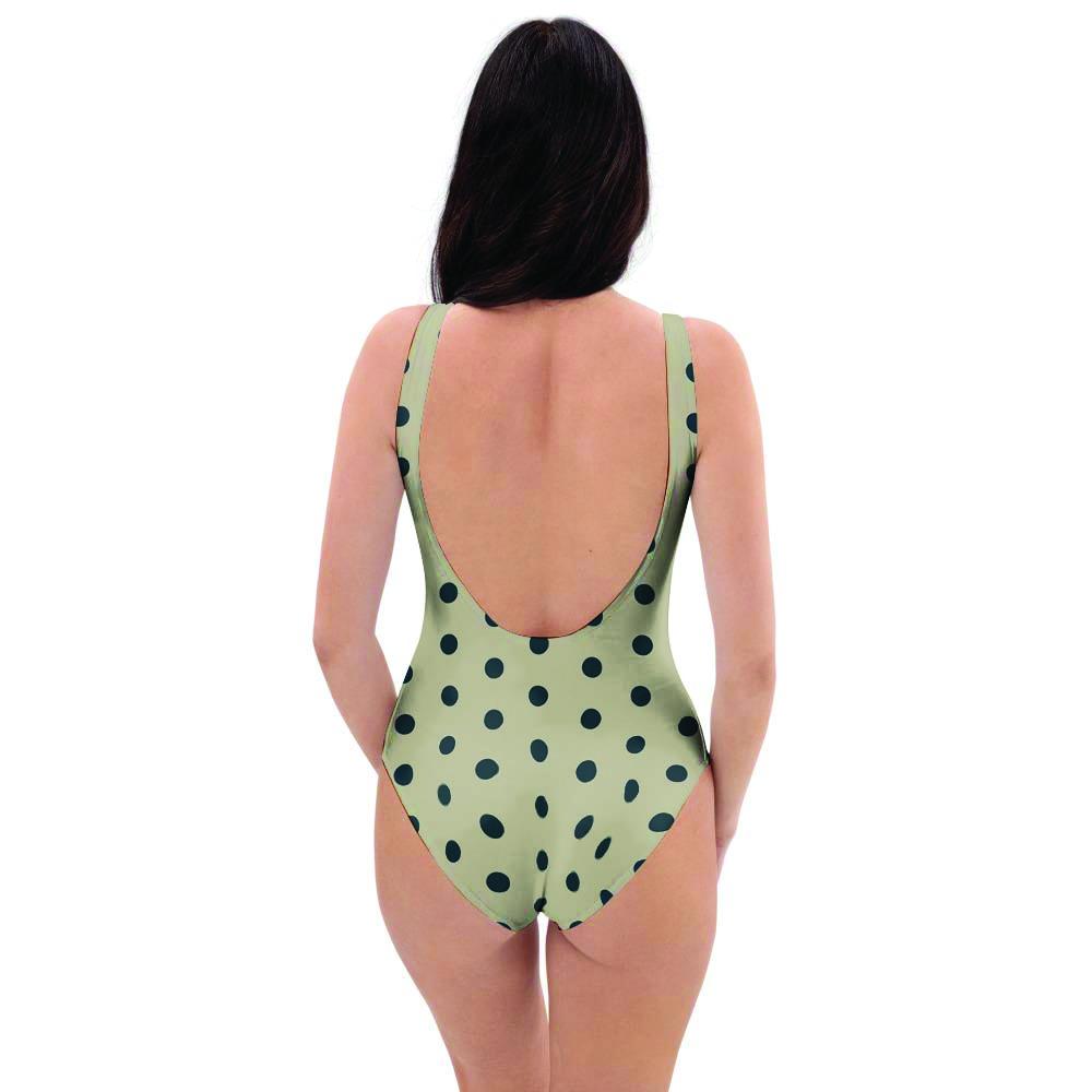 Cream And Black Polka Dot Print One Piece Swimsuite-grizzshop