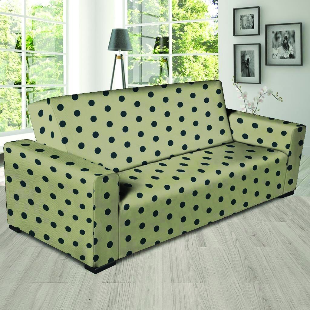 Cream And Black Polka Dot Print Sofa Cover-grizzshop