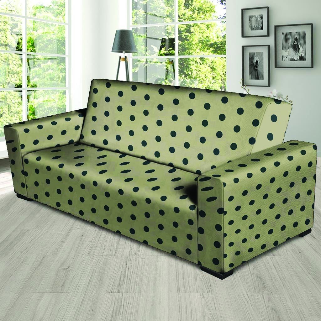 Cream And Black Polka Dot Print Sofa Cover-grizzshop