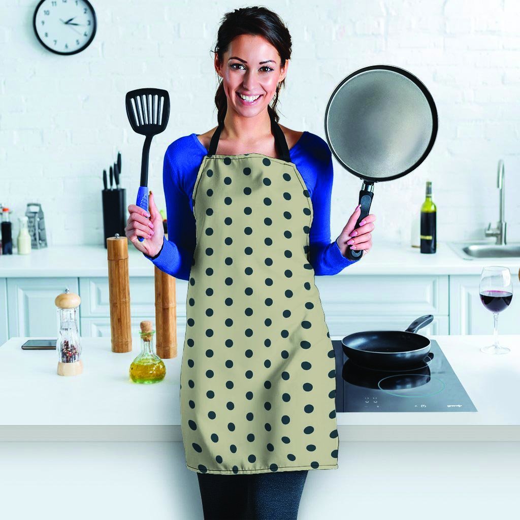 Cream And Black Polka Dot Print Women's Apron-grizzshop