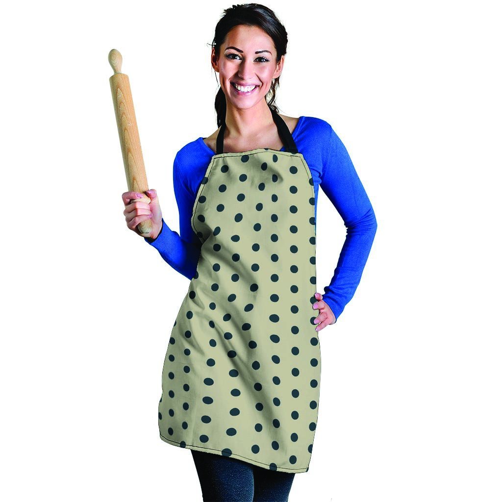 Cream And Black Polka Dot Print Women's Apron-grizzshop