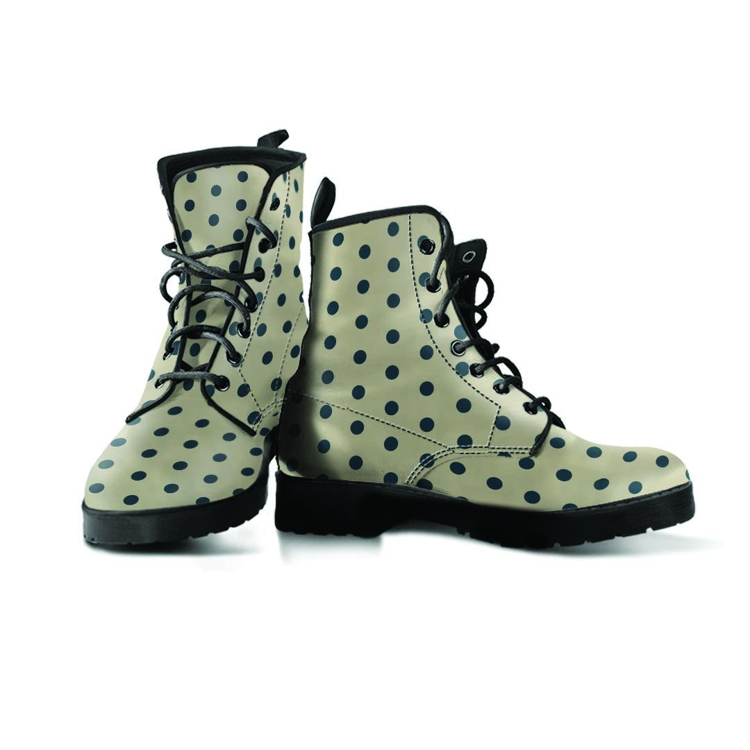 Cream And Black Polka Dot Print Women's Boots-grizzshop