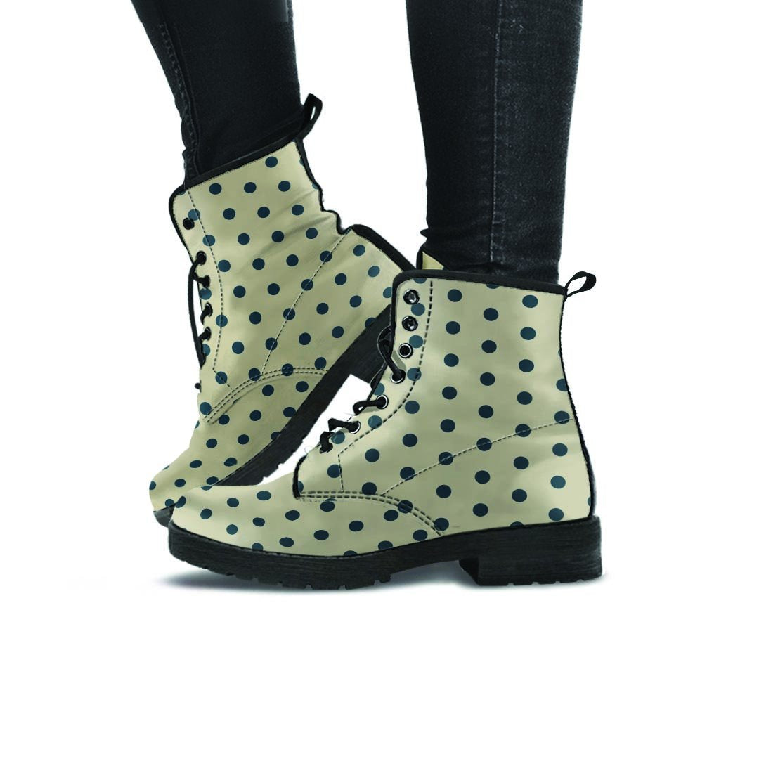 Cream And Black Polka Dot Print Women's Boots-grizzshop