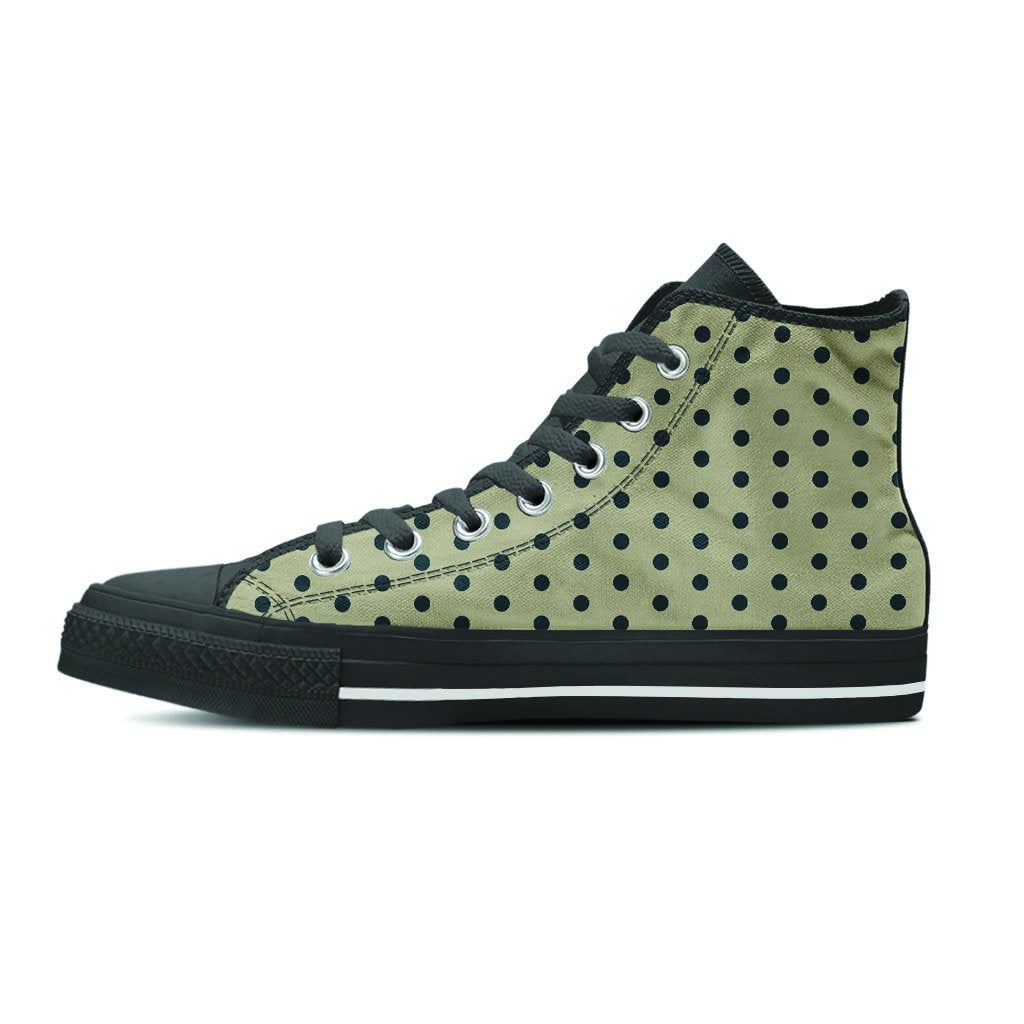 Cream And Black Polka Dot Print Women's High Top Shoes-grizzshop