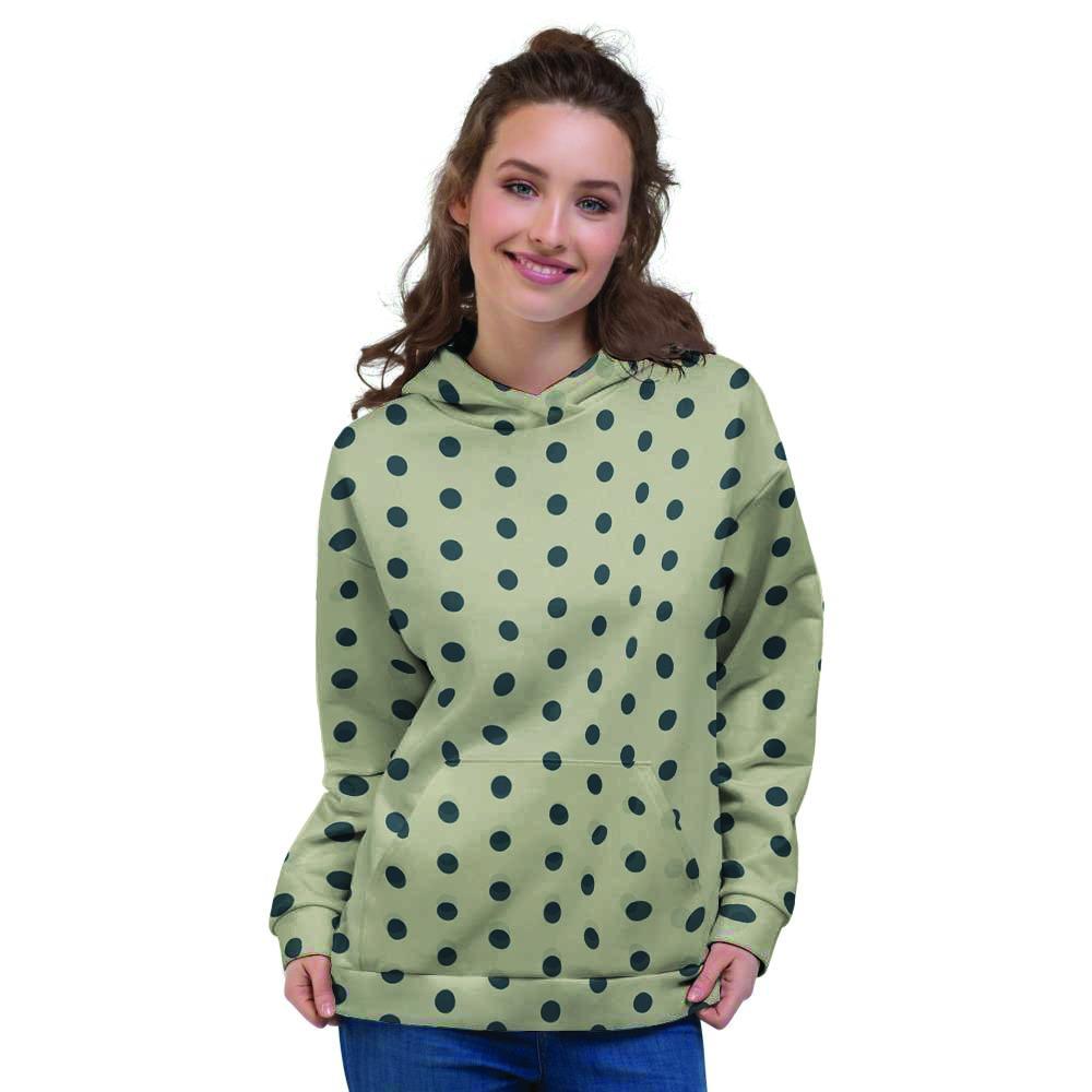 Cream And Black Polka Dot Print Women's Hoodie-grizzshop