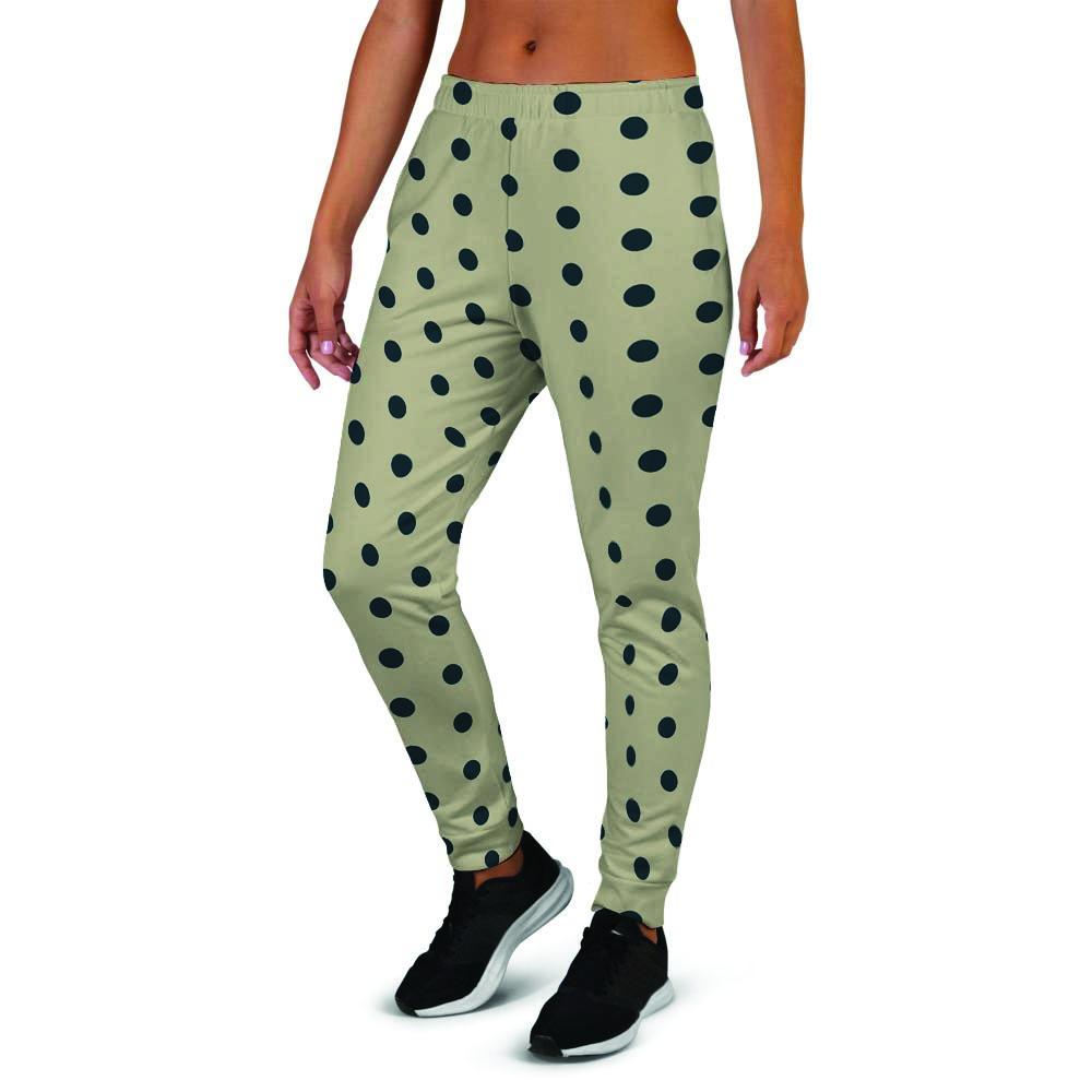 Cream And Black Polka Dot Print Women's Joggers-grizzshop