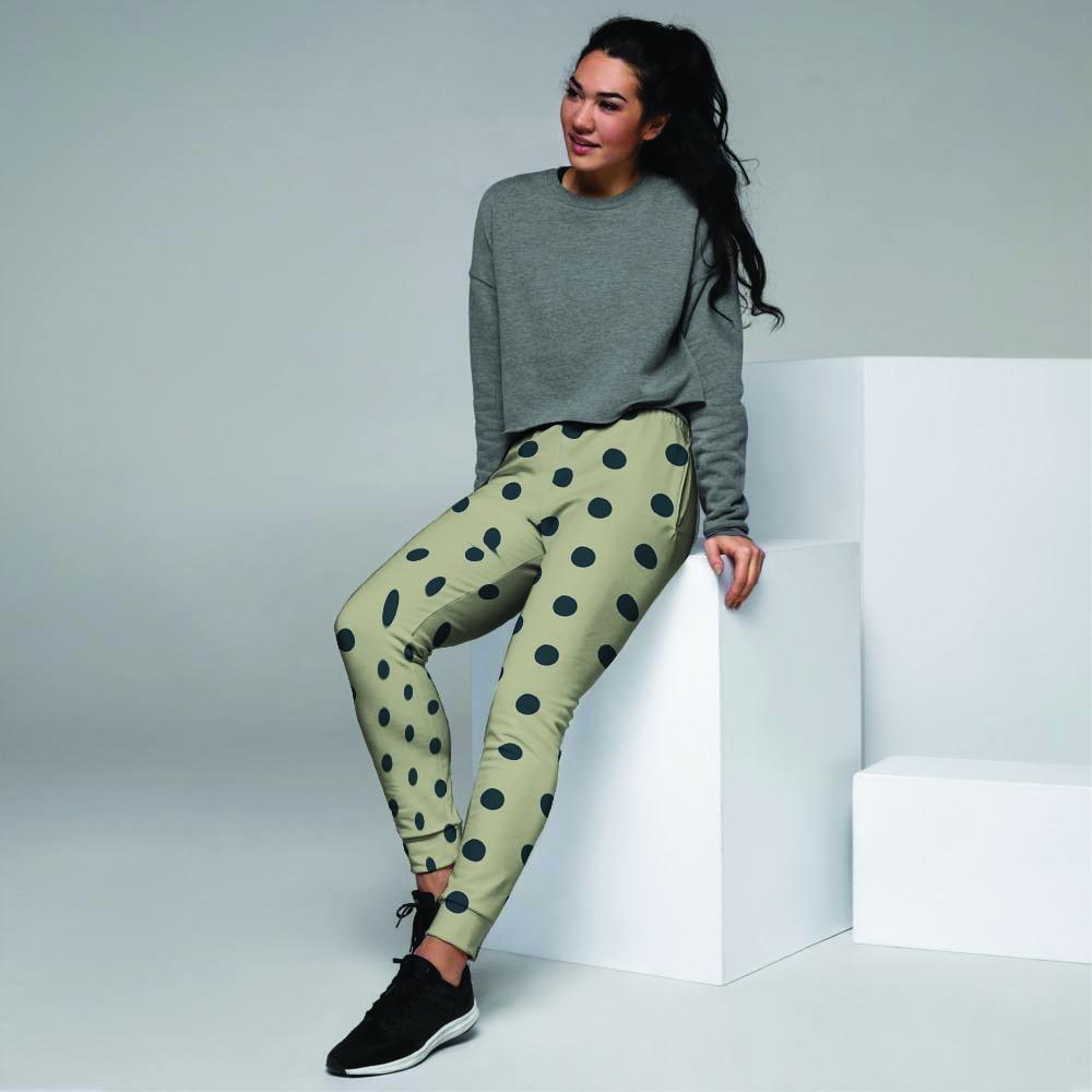 Cream And Black Polka Dot Print Women's Joggers-grizzshop