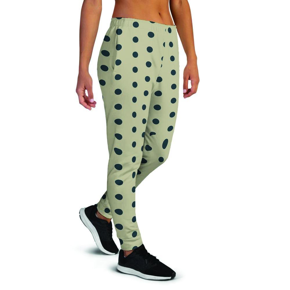 Cream And Black Polka Dot Print Women's Joggers-grizzshop