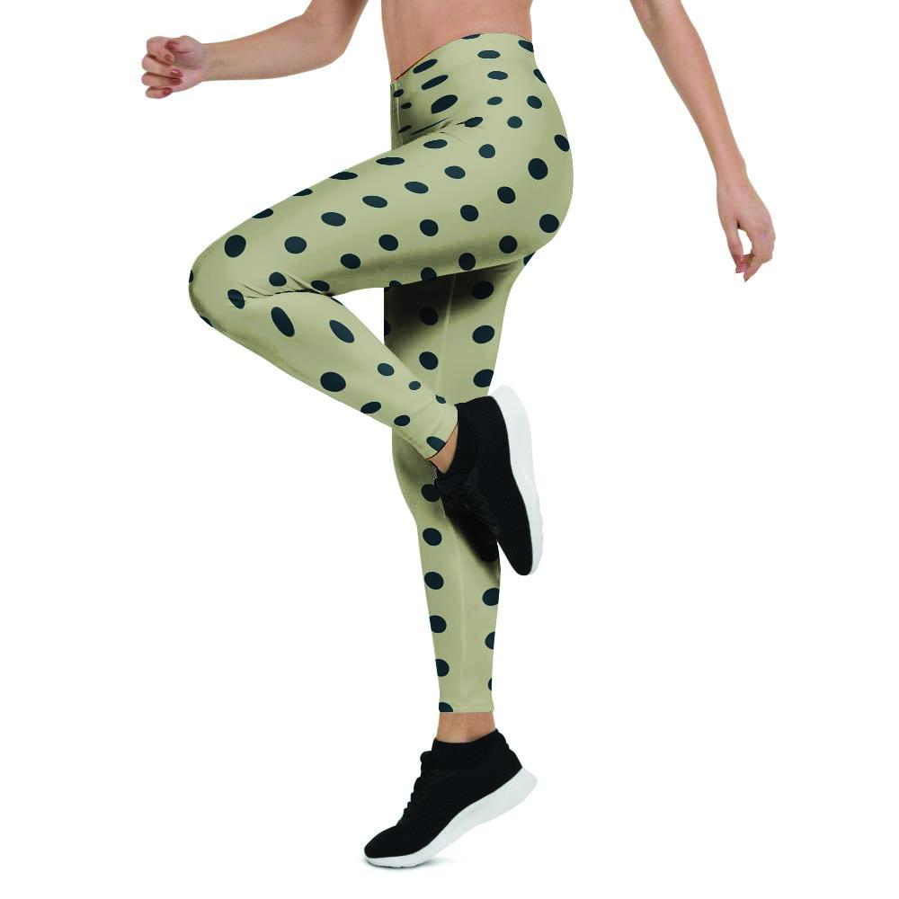 Cream And Black Polka Dot Print Women's Leggings-grizzshop