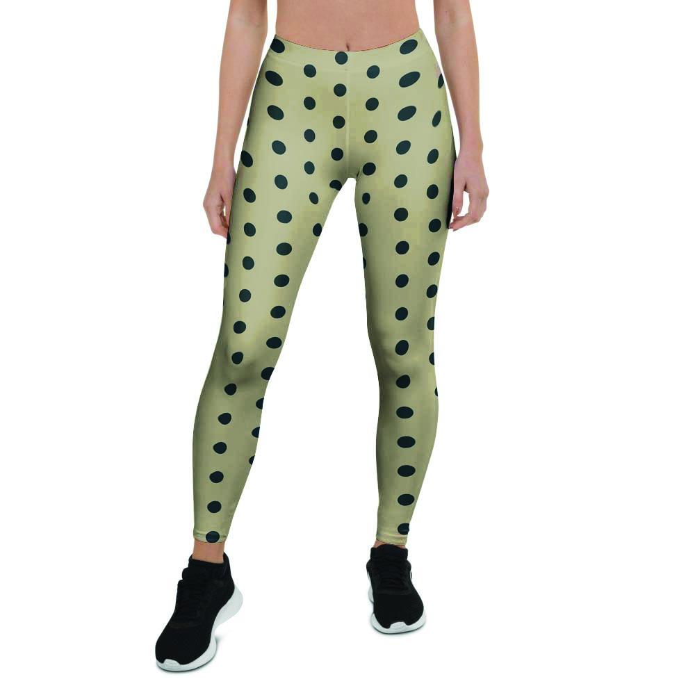 Cream And Black Polka Dot Print Women's Leggings-grizzshop