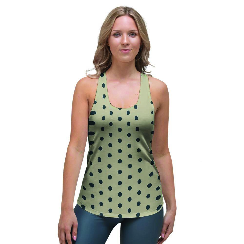 Cream And Black Polka Dot Print Women's Racerback Tank Top-grizzshop