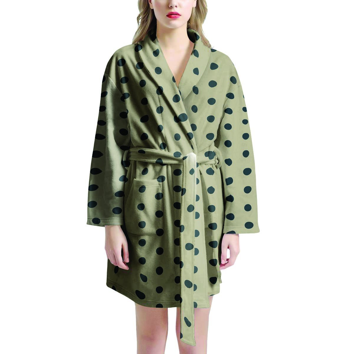 Cream And Black Polka Dot Print Women's Robe-grizzshop